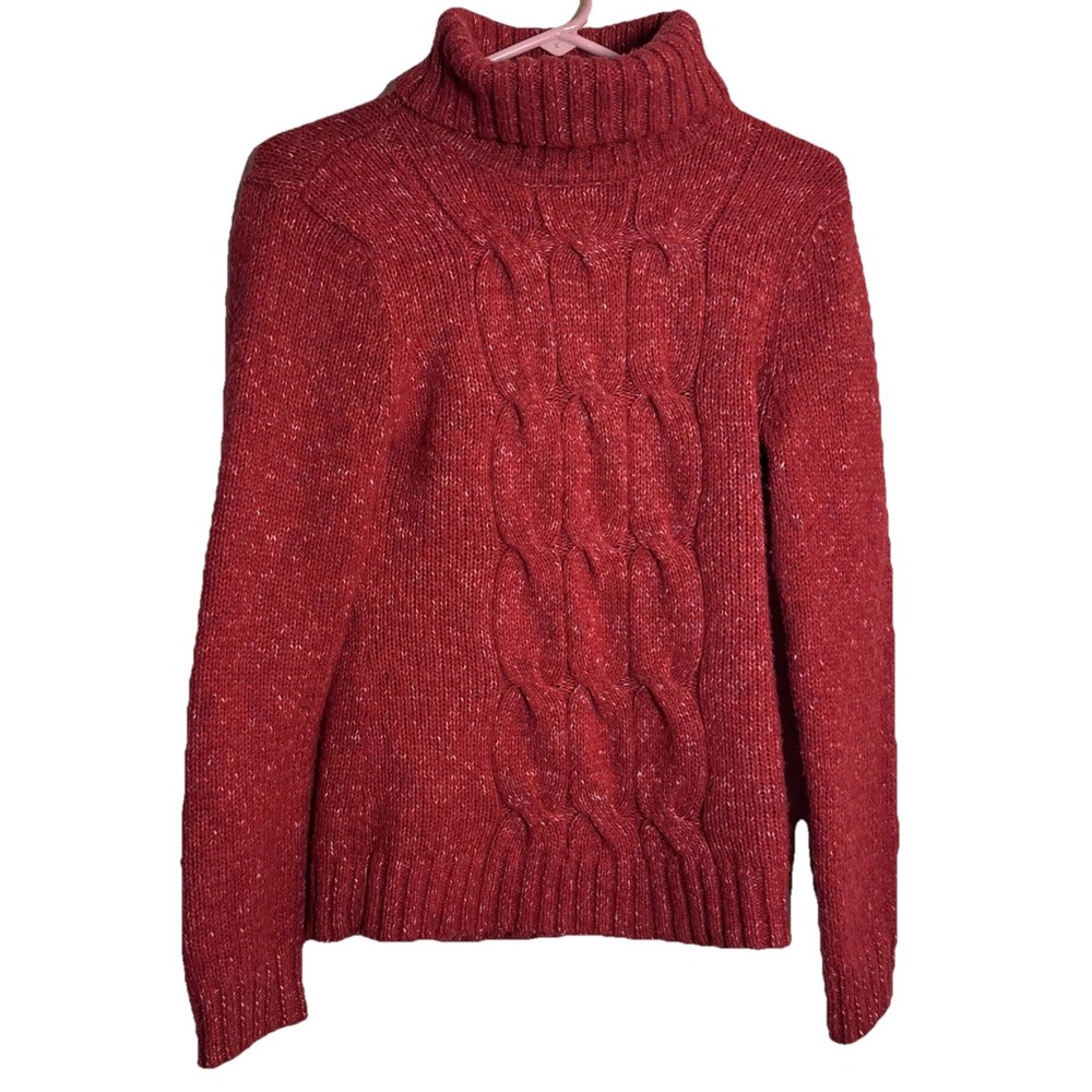 New York & Company Red Cable Knit Chunky Sweater Turtleneck Small Wool‎ Blend